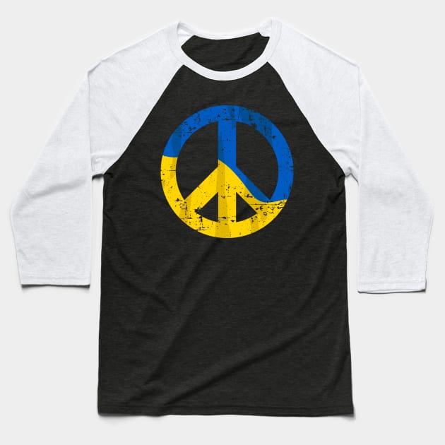 Retro Ukraine Peace Sign with Ukraine Flag Overlay Distressed Baseball T-Shirt by hobrath